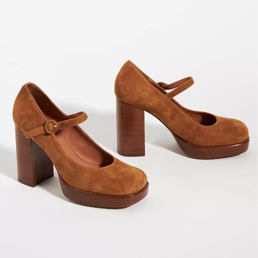 Jeffrey Campbell Tan Suede Mary Jane Platform Heels